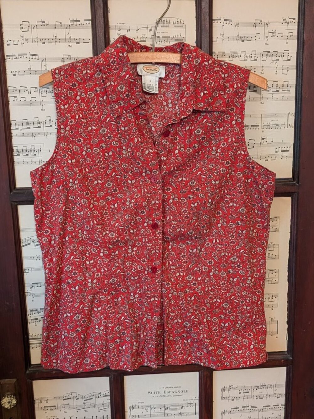 Talbots red, floral, button down tank, size small